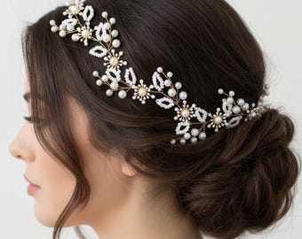 White Bridal Hair Vine Floral Wedding Hairpiece Hairstyle adornment