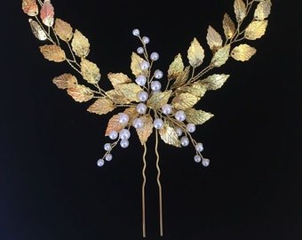 Wedding headpiece bridal hair piece hair pin bridal back headpiece leaf hair pin leaf tiara bridal hair accessory Greek style Prom hairpiece