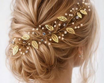 Gold Leaf Hair Vine, Bridal hair accessory, Summer Headpiece, Woodland Fairy Crown, Boho wedding