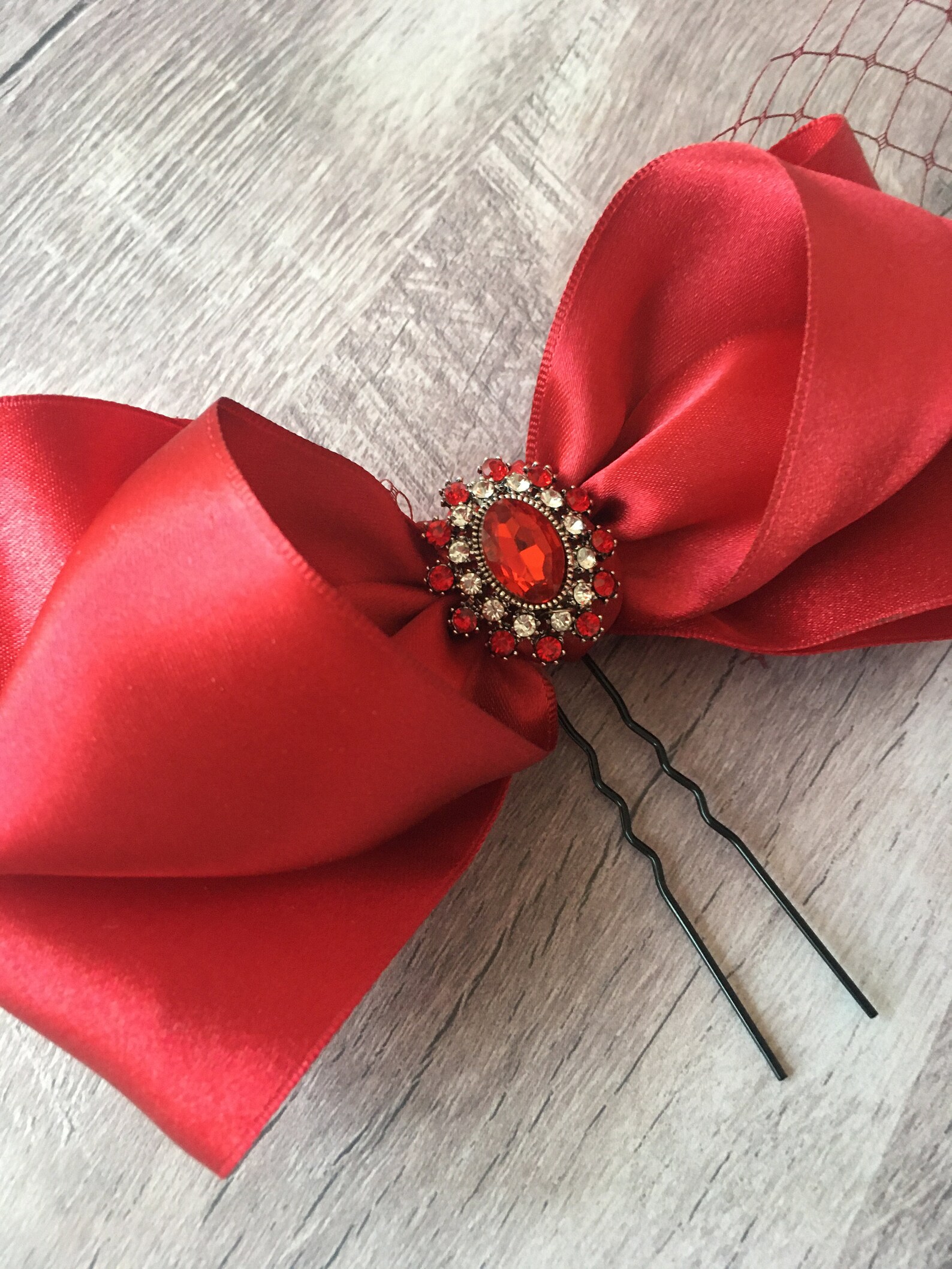 Red bow hair accessories red hair pin red bow romantic Etsy
