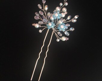 Bridal hair pin wedding hair accessory bridal hairpin hair piece something blue bridal hair pin blue accent bridesmaids gift forget me not