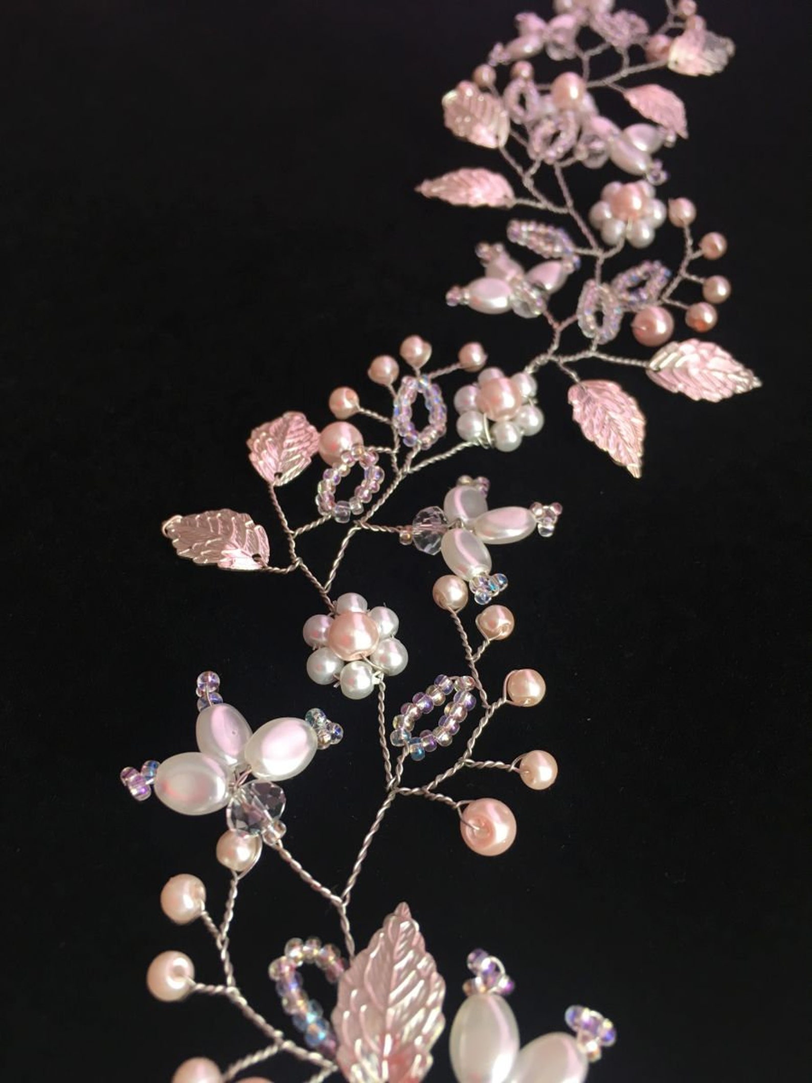 Bridal hair piece silver blush hair vine leaf headpiece Etsy