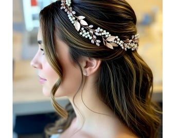 Leaf Pearl Bridal Hair Vine, Wedding Headpiece, Summer wedding, Bridesmaids wreath