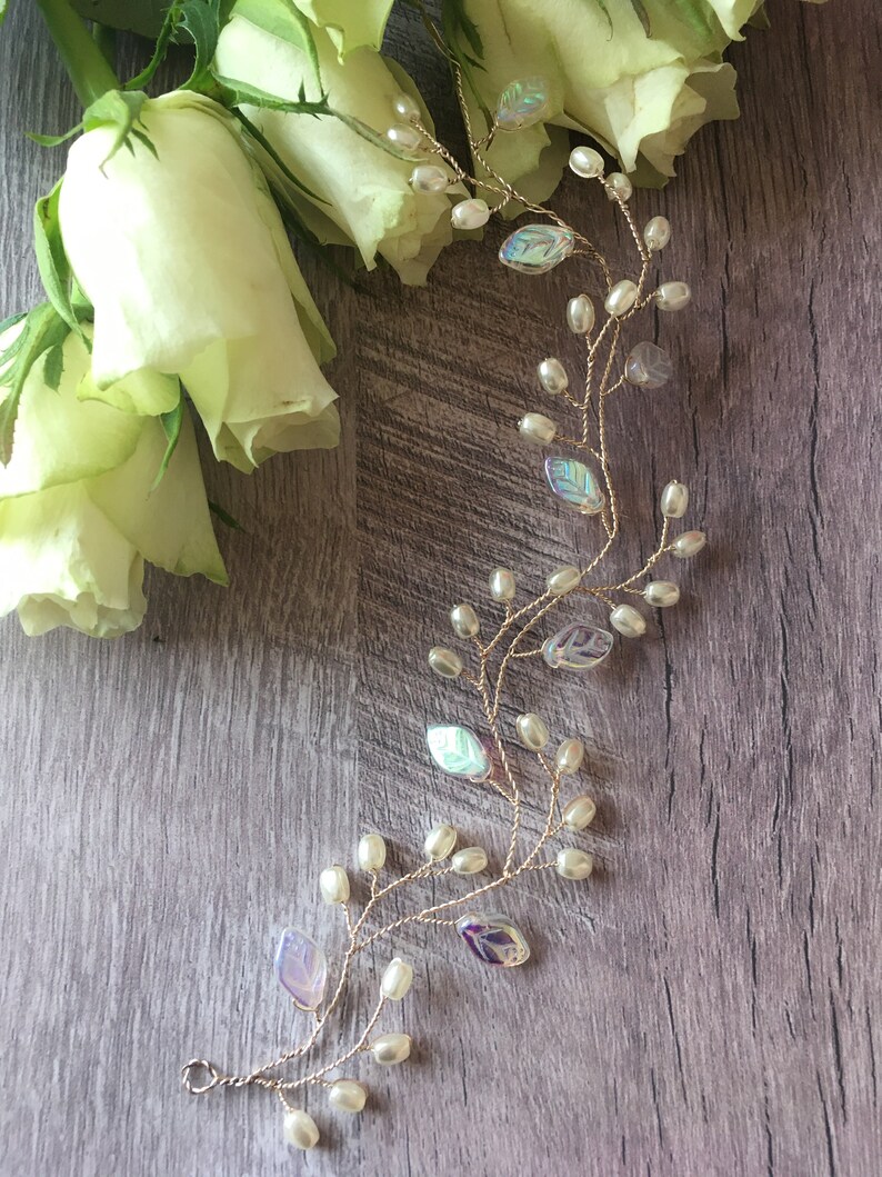 Bridal Hair Piece Leaf Hair Vine Wedding Headband Bridal Pearl Etsy