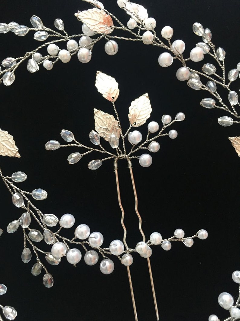Bridal hair pieces silver wedding hair pin bridesmaids gift bridal accessory silver leaf hair pin flower girls bridl silver hair piece pin