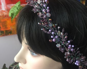 Wedding hair vine purple hair piece lilac hair wreath bridal hair accessory purple head wreath bridal headband lilac flower hairpiece veil