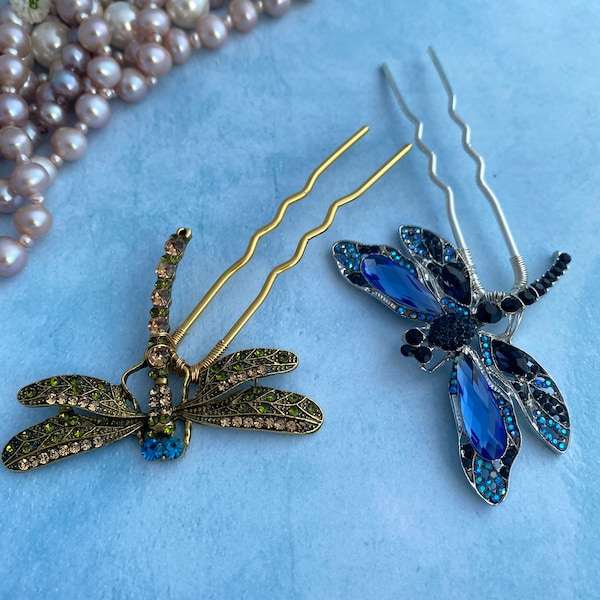 Hair accessory Dragonfly hairpiece Dragonfly hair fork Insect hair pin blue hair stick something blue hair jewelry blue Dragonfly hair stick