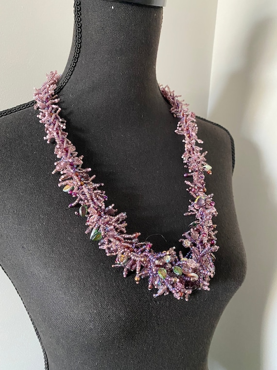 Purple Necklace Statement Jewellery Beaded With Flowers  display picture 1