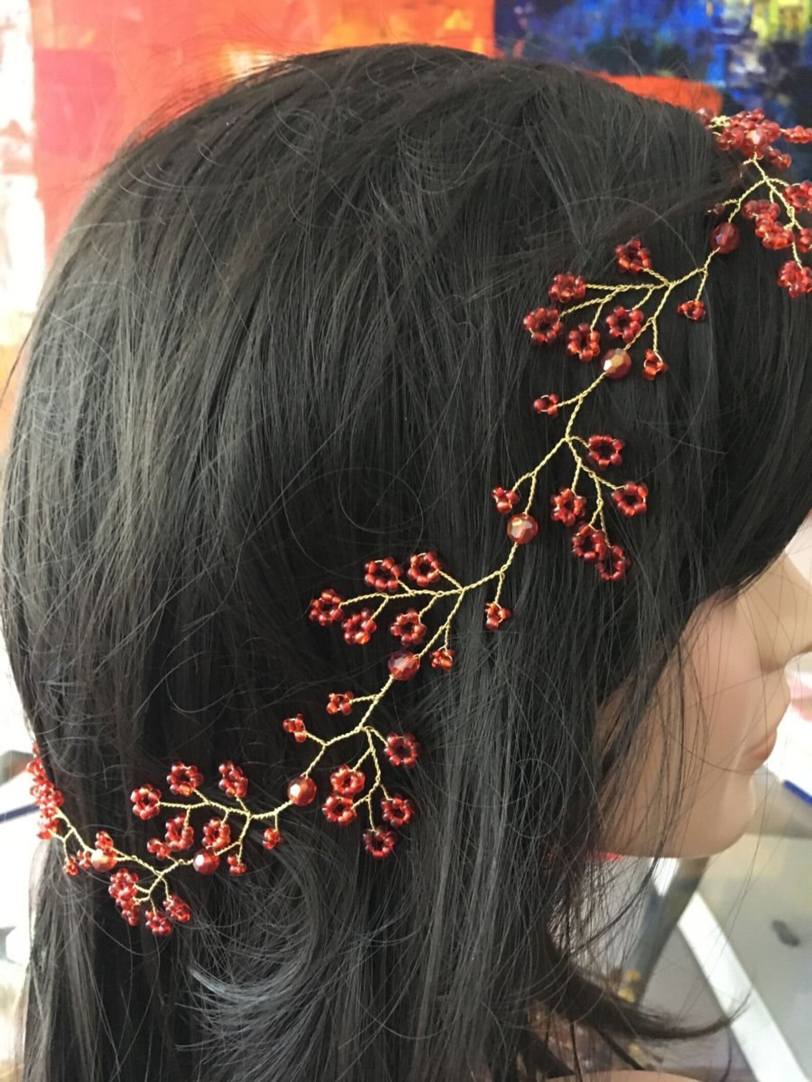 Bridal Hair Vine Red Hair Piece Wedding Headpiece Red Flower Etsy