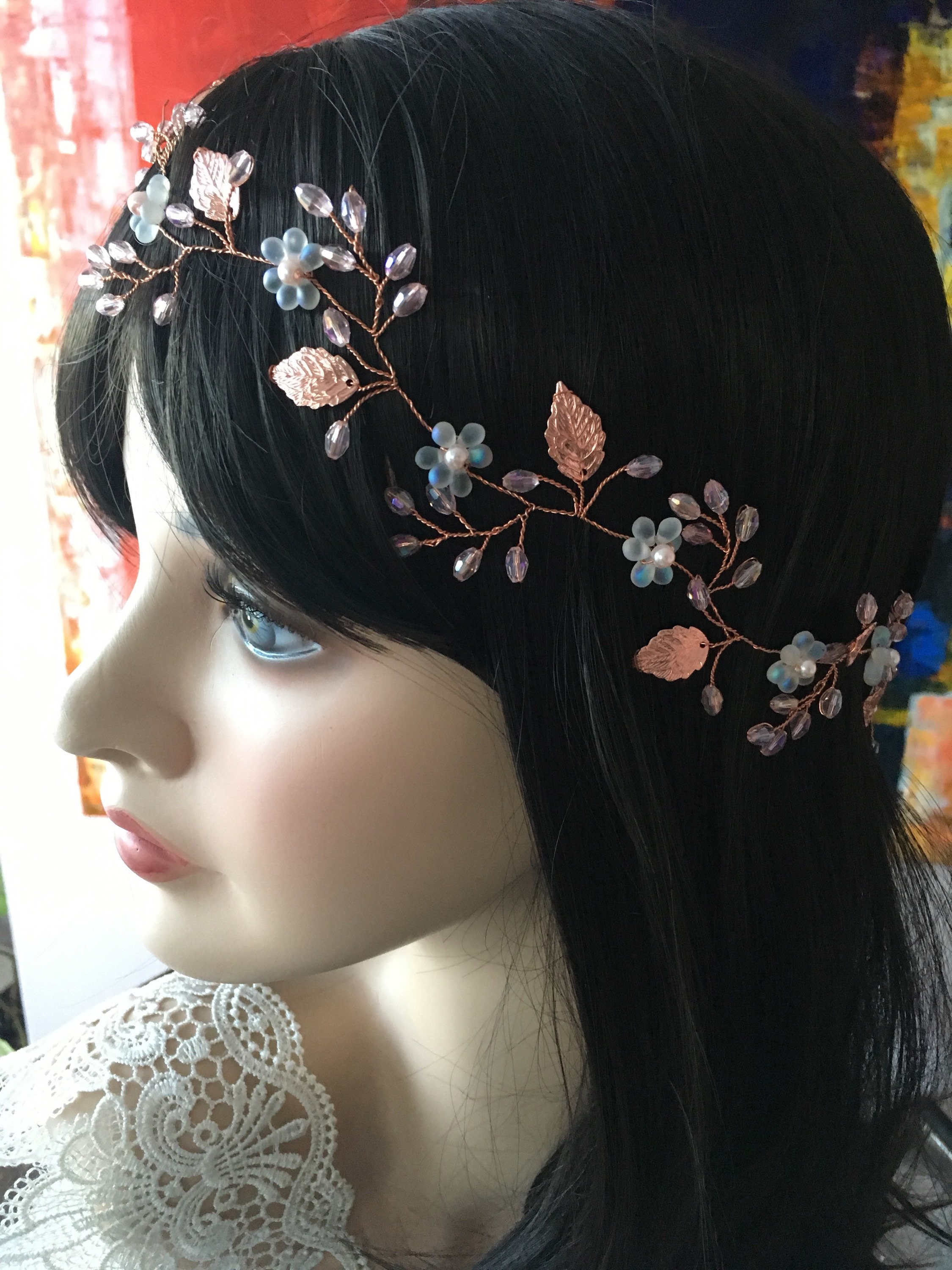 Bride Wedding Bridesmaid Bridal Leaf Floral Hair vine twig halo hairpiece gold Wedding Floral Hair Vine Boho Bridal Hair Piece Gold Bridal  main image 3