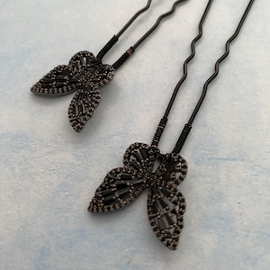 Black Butterfly Hair Pins: Elegant Hair Forks, Set of 2, Summer hairpieces