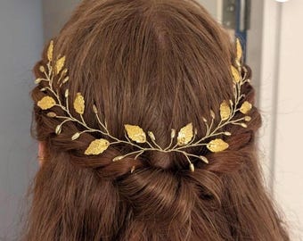 Gold Leaf Bridal Hair Vine, Autumn Grecian Wedding Headpiece, Bridesmaids' hairpiece, Fall Bride, Oktoberfest
