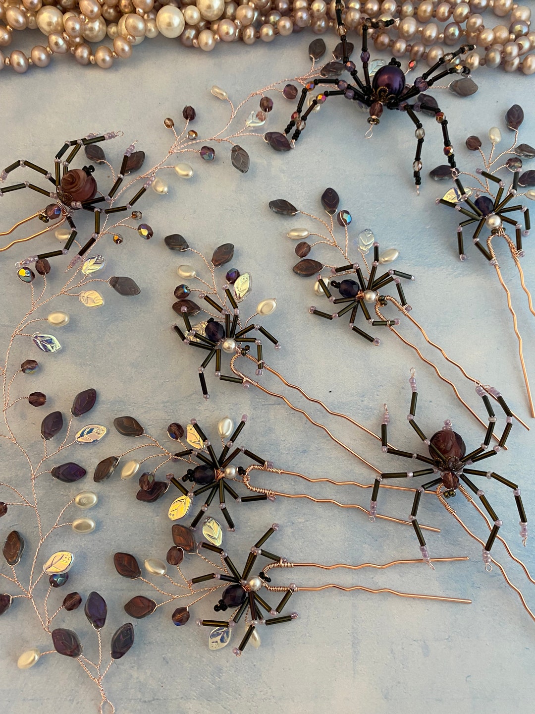 Halloween Wedding Spider Hair Vine & Pins: Beaded Bridal Accessories - Etsy