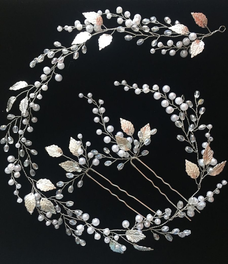 Bridal hair pieces silver wedding hair pin bridesmaids gift bridal accessory silver leaf hair pin flower girls bridl silver hair piece pin