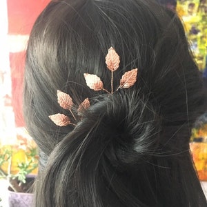 Bridal hair pin hair adornment leaf branch hair piece leaf headpiece leaf hair pin with leaves branch hair piece Prom hair accessory wedding Rose gold