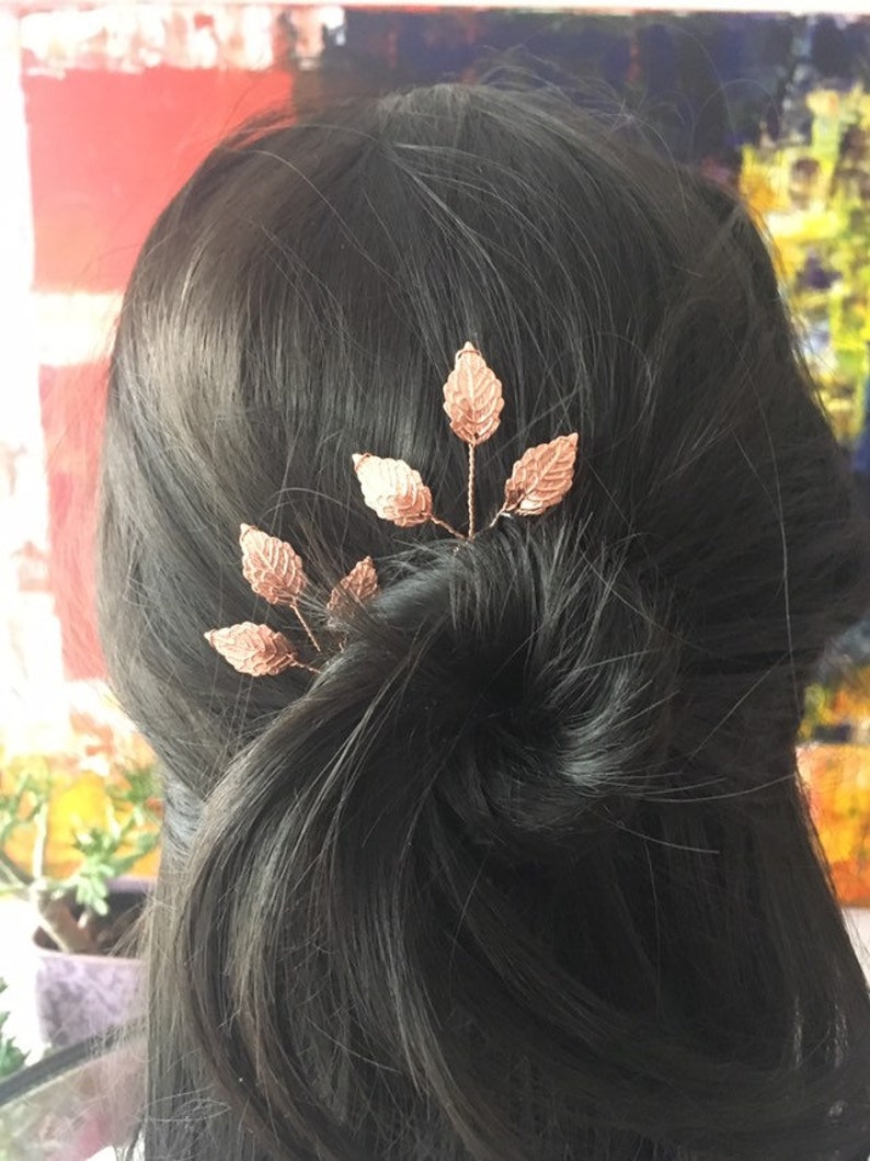 Bridal hair pin hair adornment leaf branch hair piece leaf headpiece leaf hair pin with leaves branch hair piece Prom hair accessory wedding Rose gold