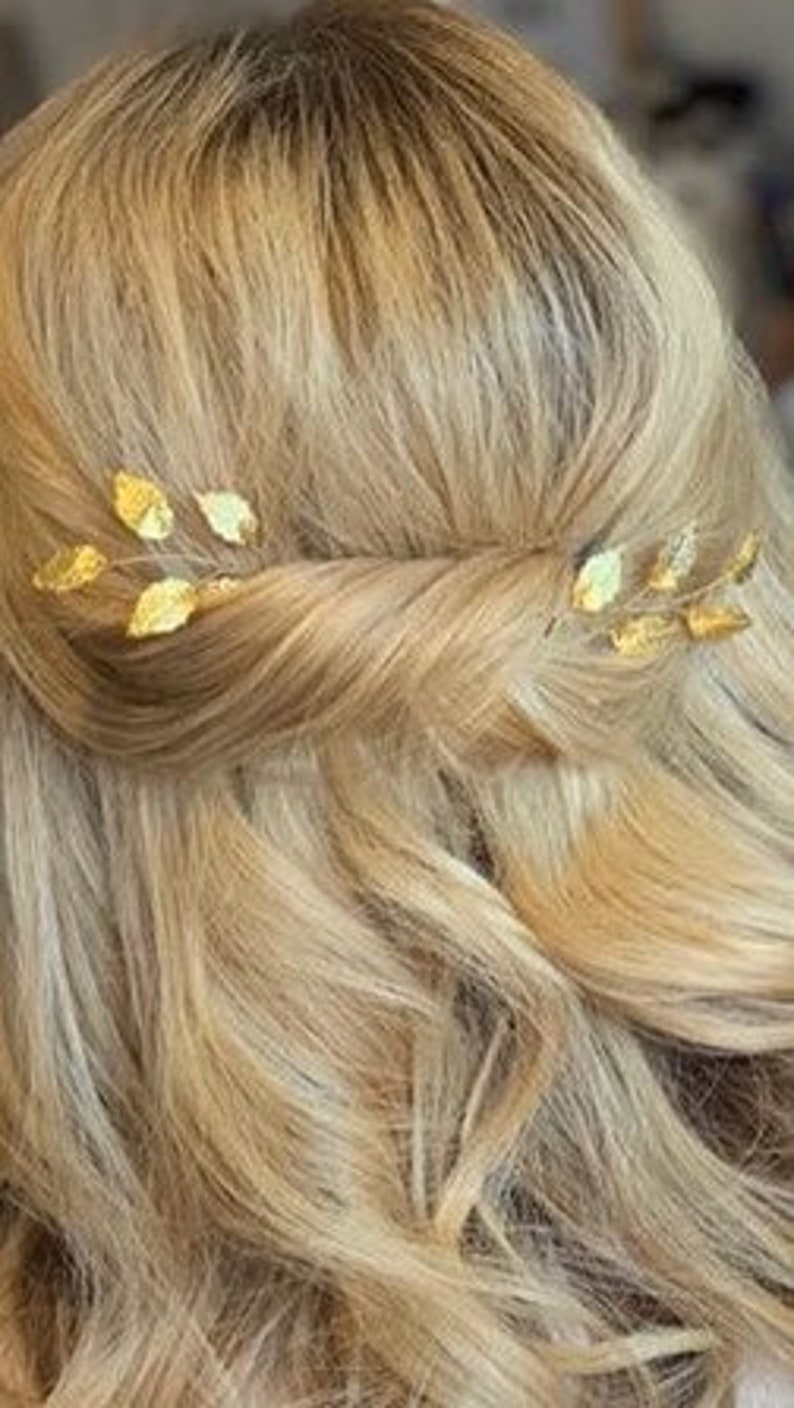 Bridal hair pin hair adornment leaf branch hair piece leaf headpiece leaf hair pin with leaves branch hair piece Prom hair accessory wedding Gold