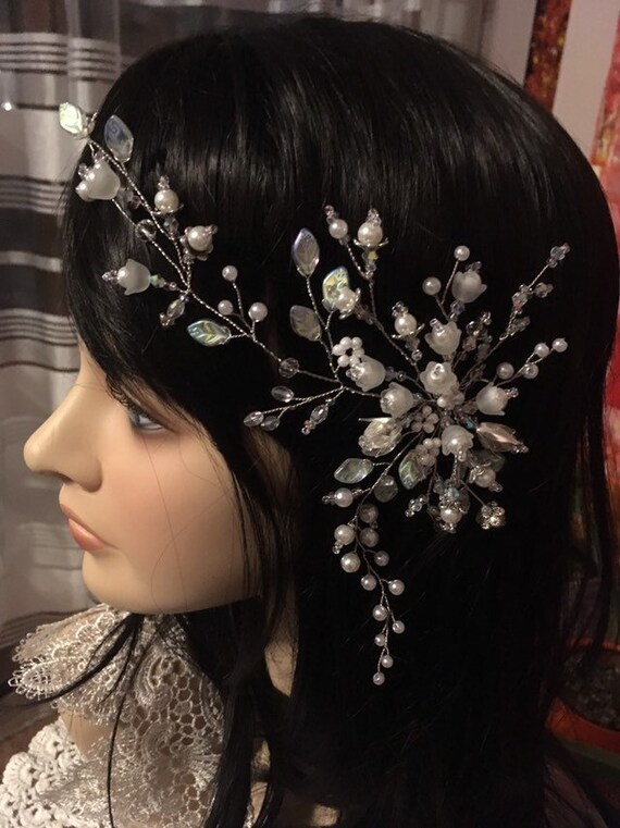 Bridal Hair Piece Wedding Hair Vine Leaf Flower Hair Acc Etsy