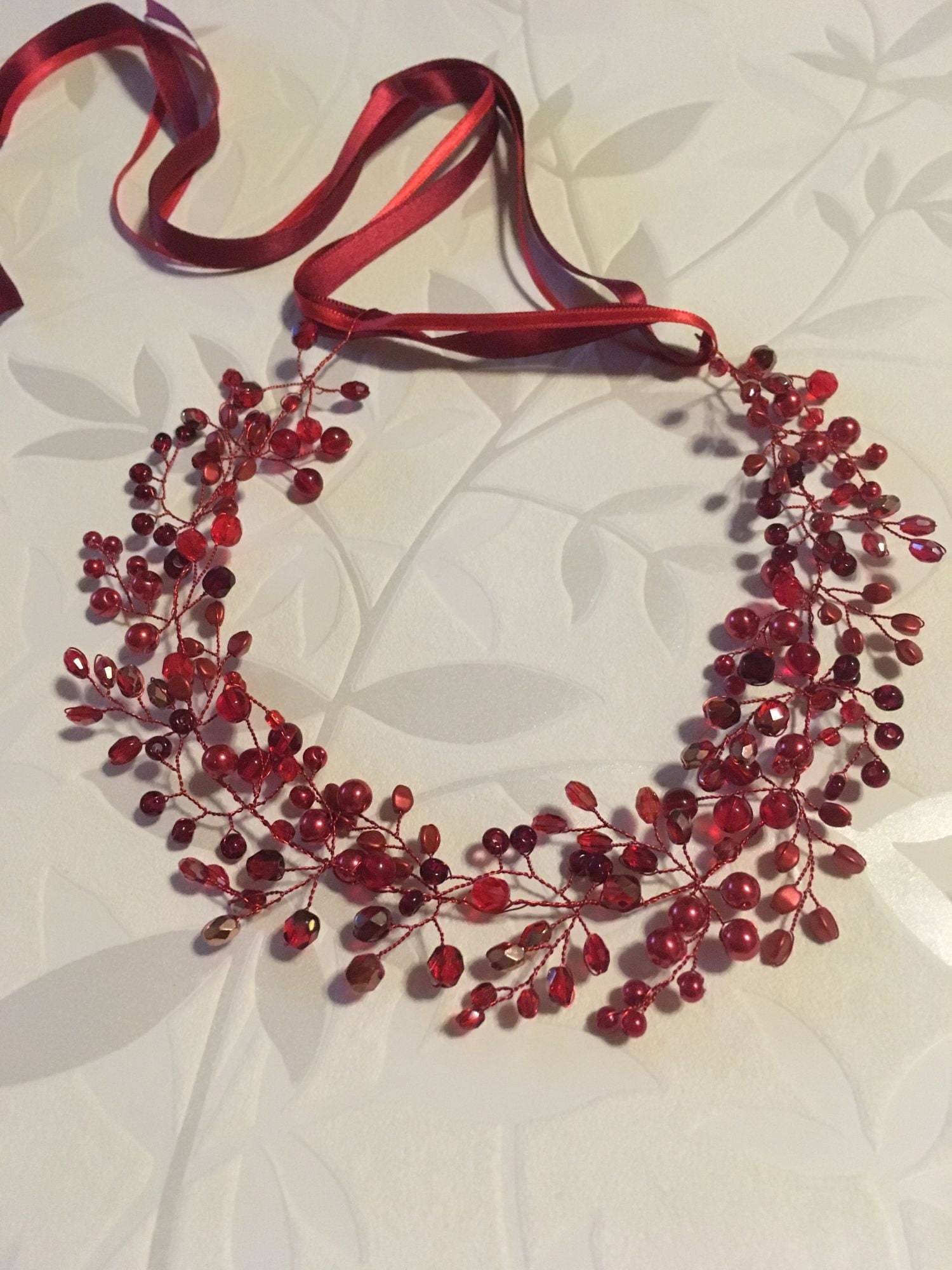 Bridal Hair Vine Red Hair Piece Red Headband Red Wedding Hair Etsy UK