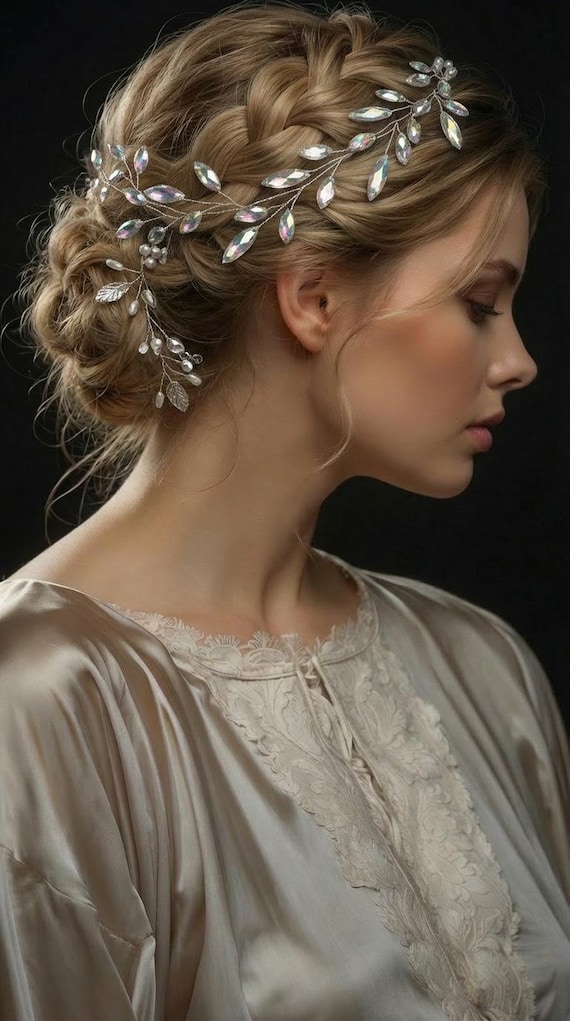 Silver Crystal Flower Vine Bridal Hair Piece Headband Wedding Floral Leaf Prom Amazon.com : Unicra Flower Silver Bride Wedding Hair Vine  main image 2