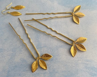 Blad bruids haarspelden, set van 3 bruiloft haarspelden, bruidsmeisjes cadeau, galaaccessoire
