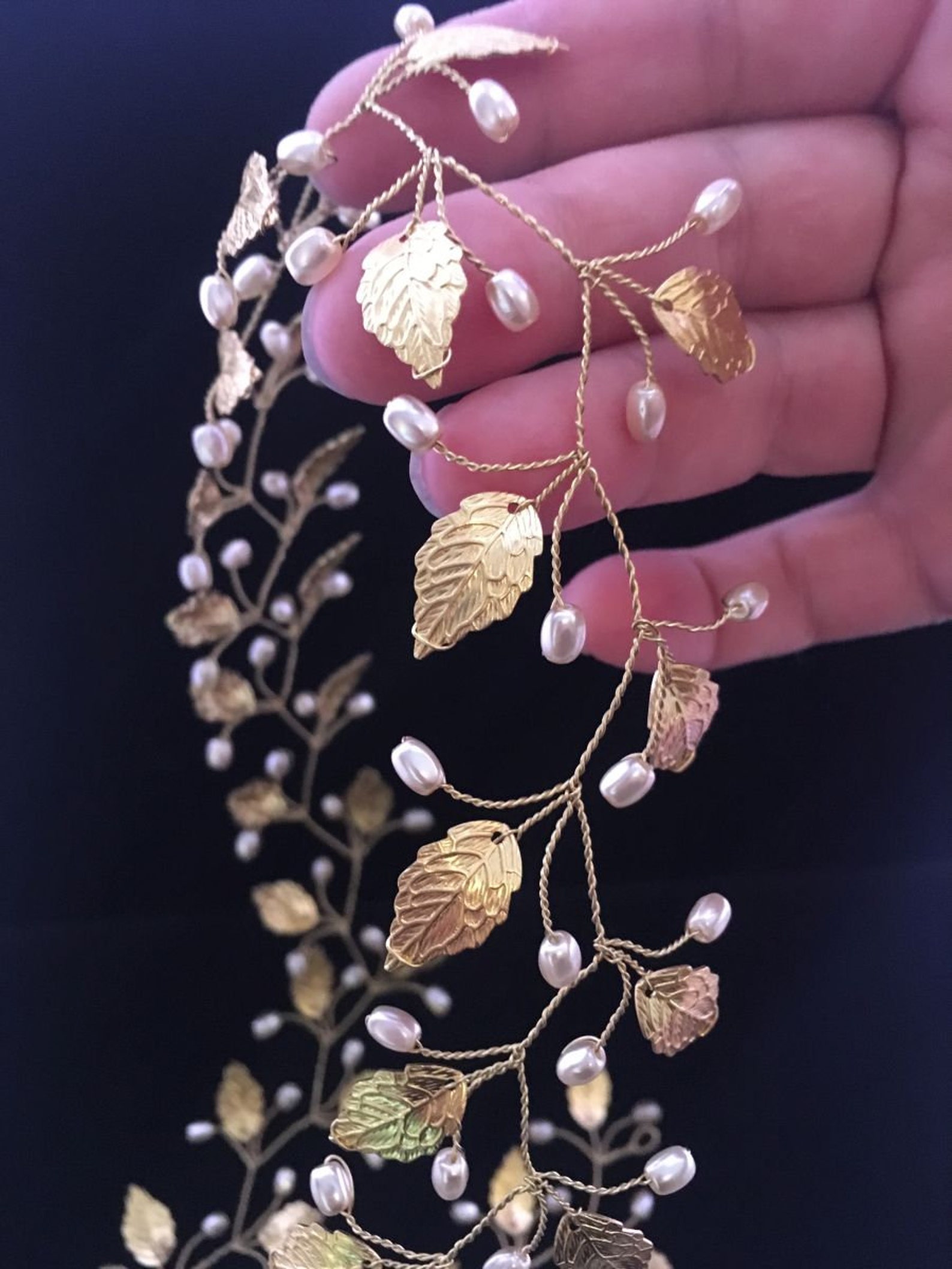 Gold Hair Vine Gold Bridal Hair Piece Pearl Headband Wedding Etsy