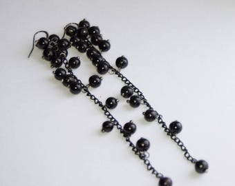 Black earrings long black earrings grape clusters black accents black grapes earrings black currant cluster Gothic earrings bohemian jewelry