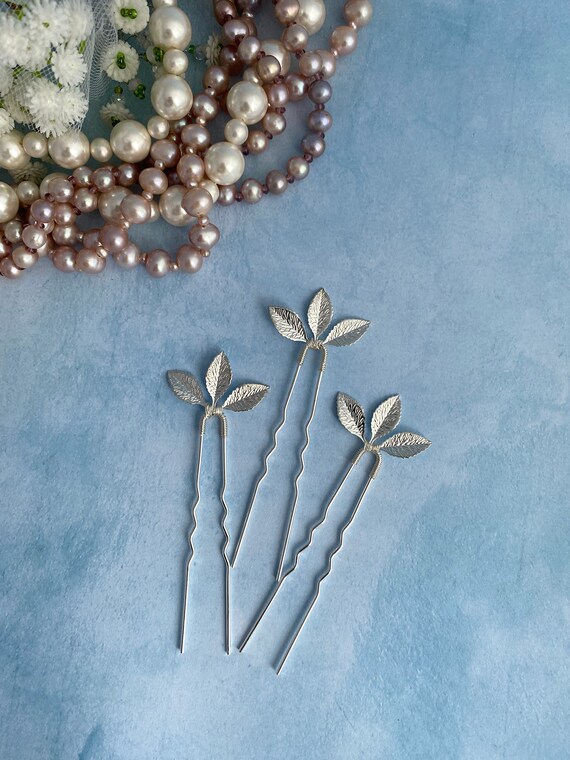 Leaf Hair Pins: Set of Three, Wedding Bridal Hair  display picture 3