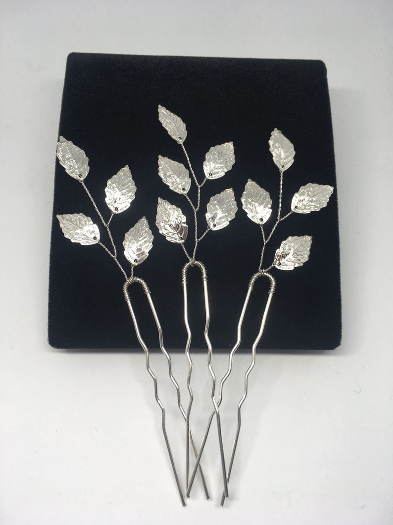 Bridal hair pin hair adornment leaf branch hair piece leaf headpiece leaf hair pin with leaves branch hair piece Prom hair accessory wedding Silver