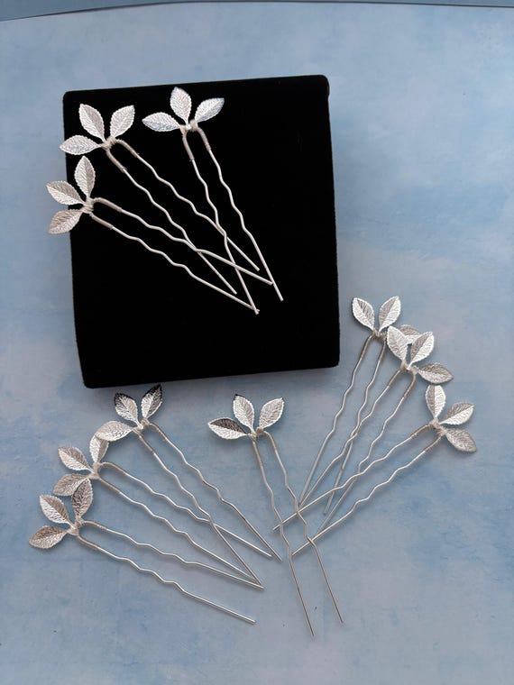 Leaf Hair Pins: Set of Three, Wedding Bridal Hair  display picture 1