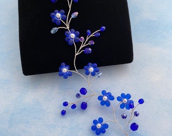 Haarstreng met blauwe bloemetjes | bloem haarstreng | haarsieraad bruid | haarjuweel bruid | bruidsaccessoires haar