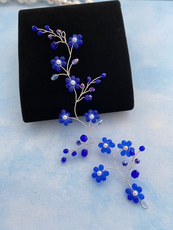 Corona Floreale Con Perle Per Donna - Accessorio Capelli Regolabile Fatto A Mano, Stile Greco-Bohémien, Per Matrimoni E Foto - Colore Blu