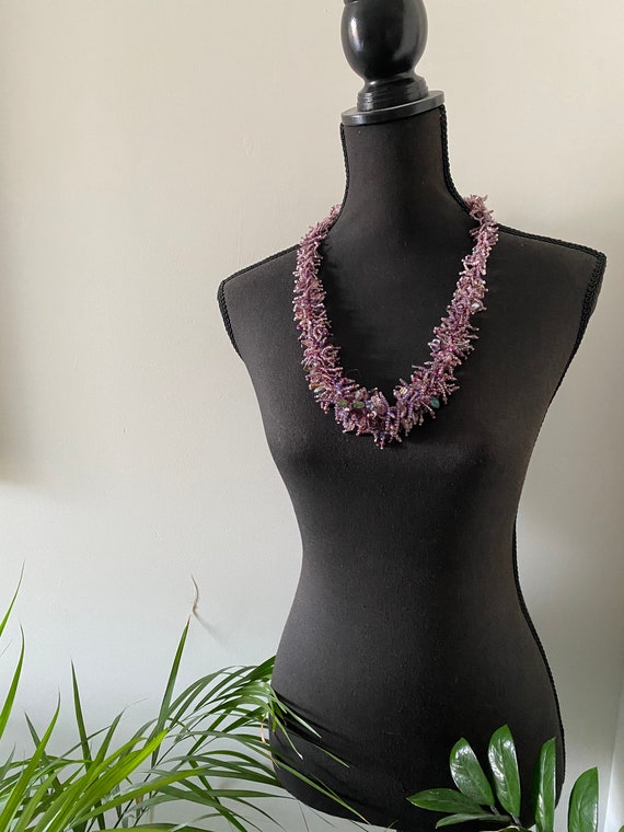 Purple Floral Statement Belted Necklace Accessory - Unbranded Petunia Statement Necklace 9555BZ - Frank Lloyd Wright main image 3