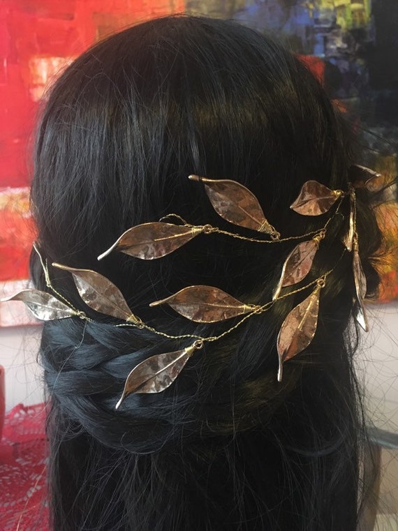 Greek Goddess Hair Vine Bridal Leaf Headpiece Gold Headband Laurel Leaf Tiara Gold Leaf Head Piece Gold Prom Headpiece Greek Style