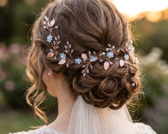 Floral Hair Vine, Bridal wreath with small flowers and leaves,  Bridesmaids accessory, Summer wedding