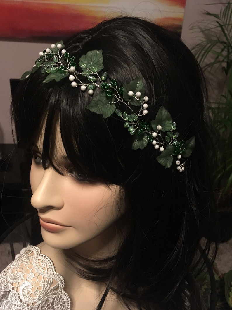 Bridal Hair Vine Green Hair Piece Wedding Headband Leaf Tiara Etsy