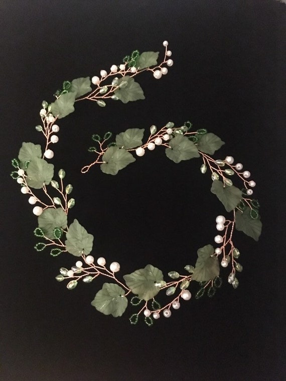 Bridal Hair Vine Green Hairpiece Wedding Headband Greenery Leaf
