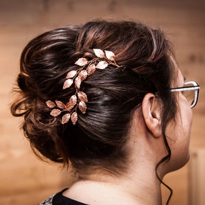 Tocado de novia con hojas de oro rosa: tocado de boda griego, tocado de dama de honor, accesorio de otoño