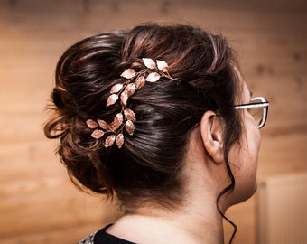 Tocado de novia con hojas de oro rosa: tocado de boda griego, tocado de dama de honor, accesorio de otoño