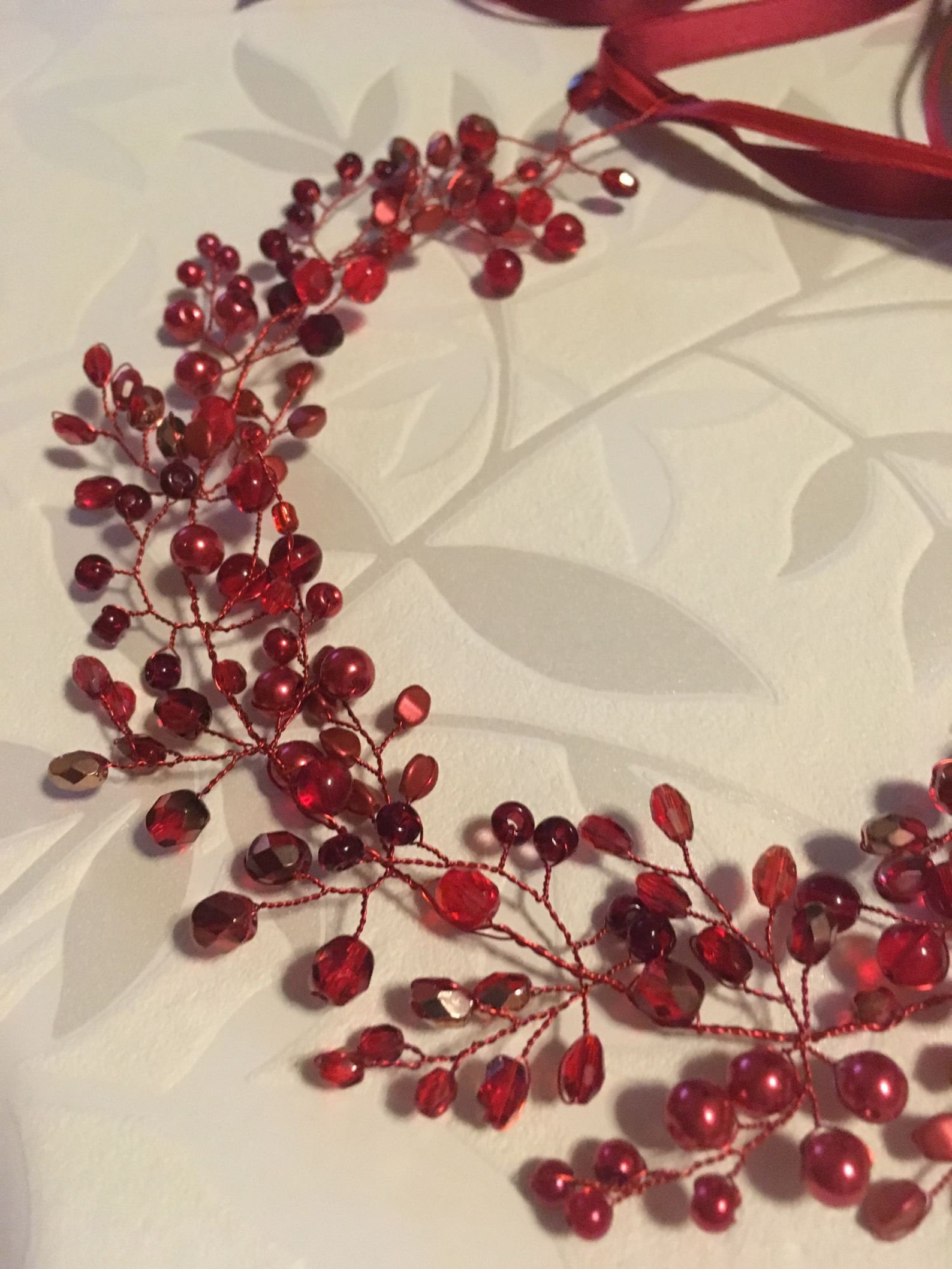 Bridal hair vine red hair piece red headband red wedding hair Etsy