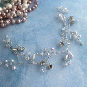 Enredadera de cristal para boda: tocado de novia plateado con diamantes de imitación