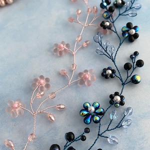 Floral Bridal Hair Vine: Rose Gold or Navy Blue Flower Headband