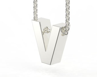 Letter V Alphabet Monogram Charm Necklace in Sterling Silver