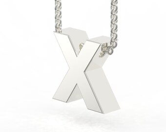 Letter X Alphabet Monogram Charm Necklace in Sterling Silver