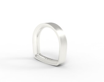 Unisex reversable squared wedding band ring silver brushed.