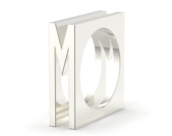 Letter M Monogram   Initial Ring