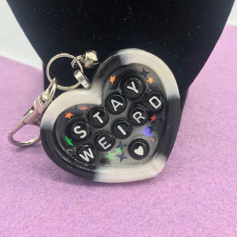 Stay Weird Resin Heart Keychain Zipper Pull