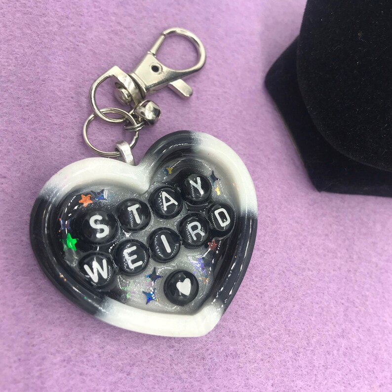 Stay Weird Resin Heart Keychain Zipper Pull