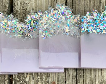 Agate Square Coaster Set, Geode Coasters, Resin Coaster Set, Square Geode Coasters