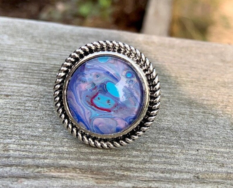 Handcrafted Silver Acrylic Pour Art Adjustable Ring
